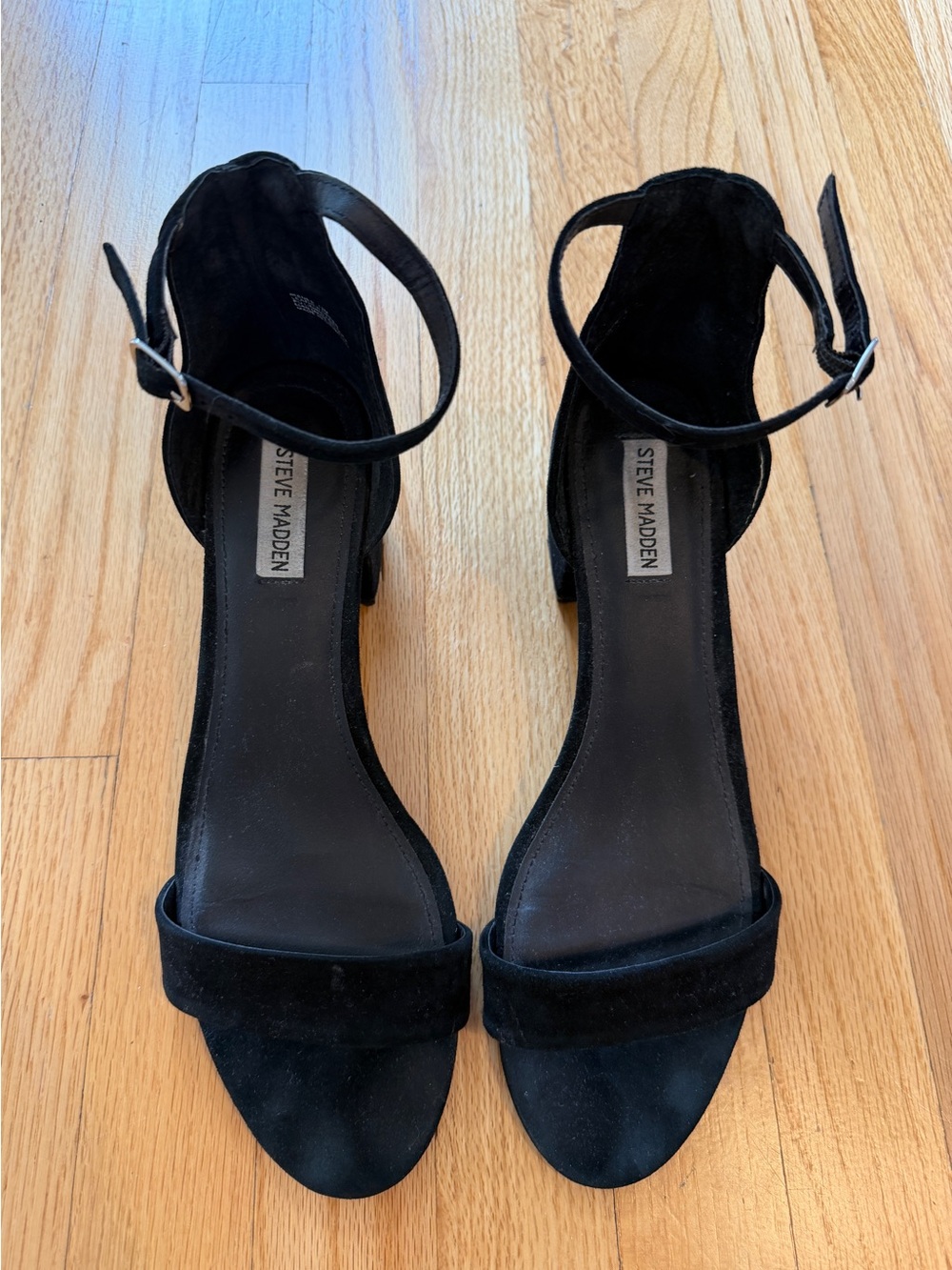 Steve Madden Black Suede Ankle-Strap Block Heels